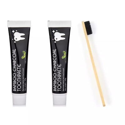 Two Part Toothpaste Two Charcoal Toothpastes Plus Bamboo Toothbrush - Total Smile